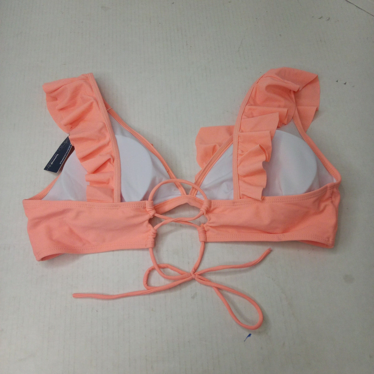 Summer Mae Women's Ruffle Bikini Top Coral Size L Halter Swimwear Beach