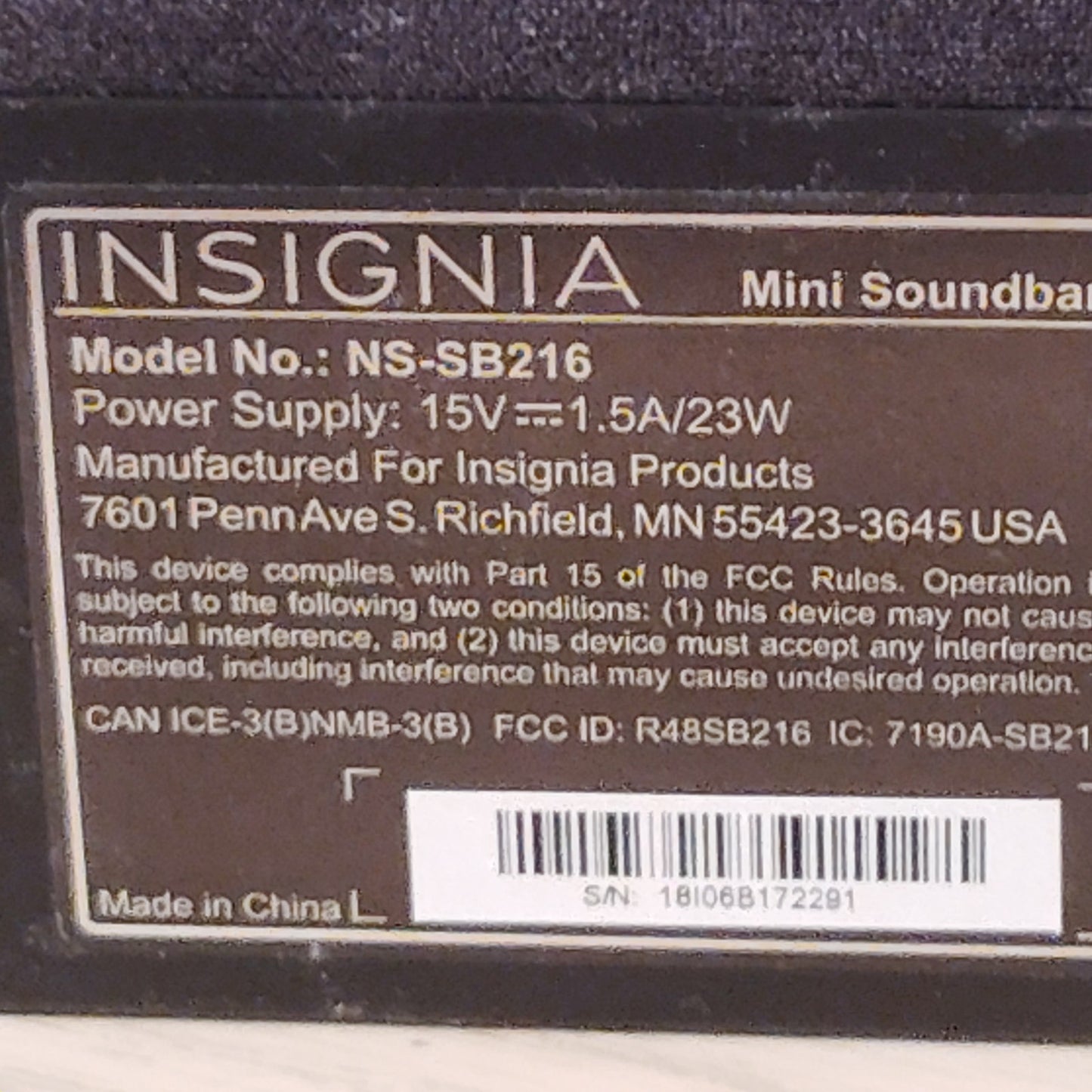 Insignia NS-SB216 Mini Soundbar Black Home Theater Speaker