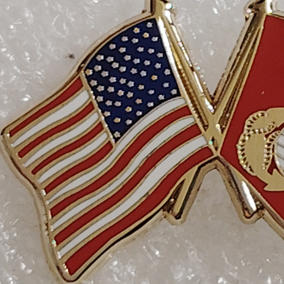 U.S. and U.S.M.C. Crossed Flags Novelty Hat Lapel Pin, 1‑1/4" × 7/8"