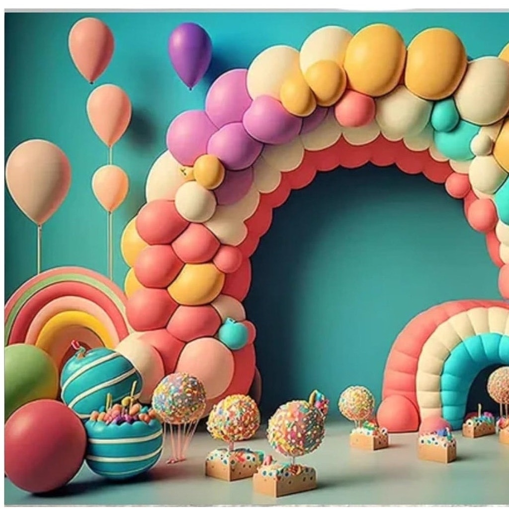 Balloon Arch Candy Backdrop 7×5 ft Kids Birthday Photo Background