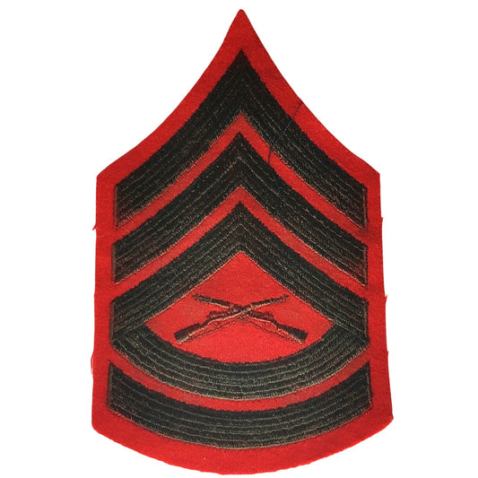 USMC Gunnery Sergeant E‑7 Chevron Green on Red Wool 6" × 3‑5/8" Hook Back