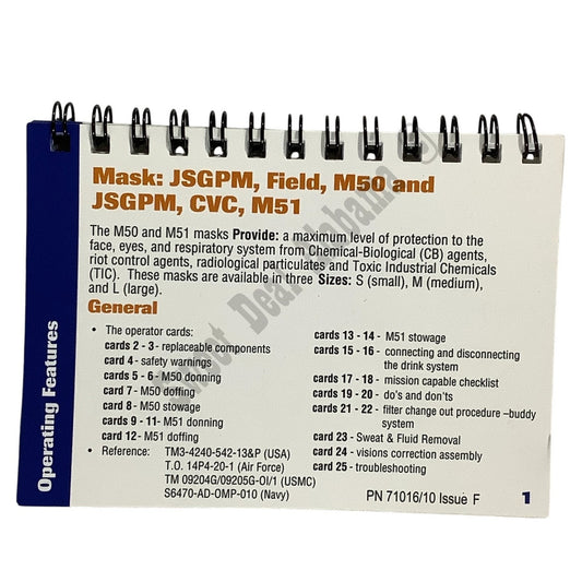 Operator's Manual (Flip Book) for JSGPM M50 and M51 Military Mask