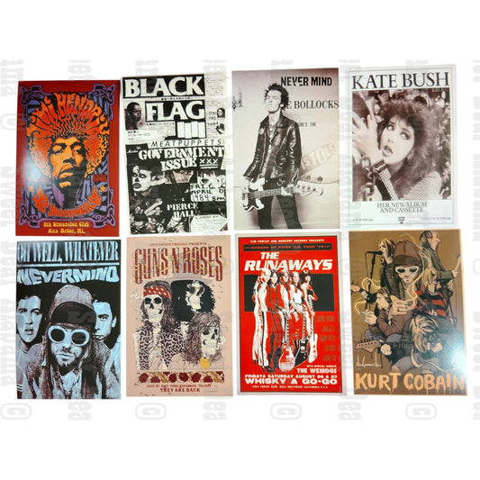 8-Piece Punk Rock Wall Collage Kit - Hip Hop, Rap, Rock & Roll - 6"x4" Posters