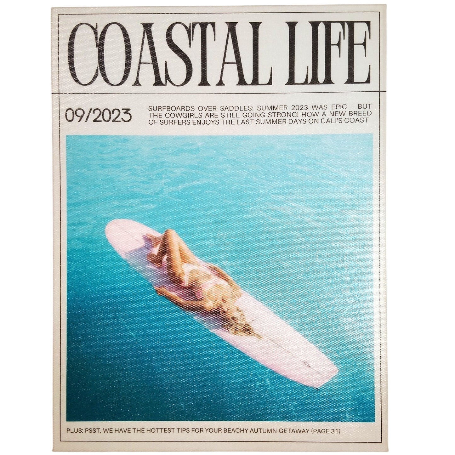 Coastal Life Surfboards Canvas Framed Wall Art Retro Magazine Style 15.63x11.75"