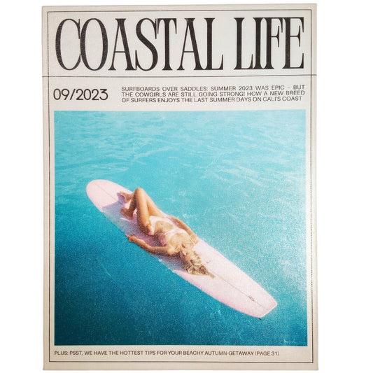 Coastal Life Surfboards Canvas Framed Wall Art Retro Magazine Style 15.63x11.75"