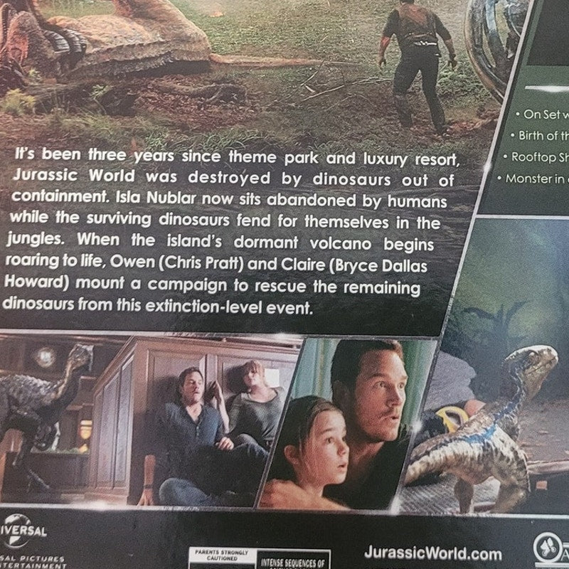 Jurassic World: Fallen Kingdom DVD 2018 – Action Adventure, Chris Pratt, Bryce