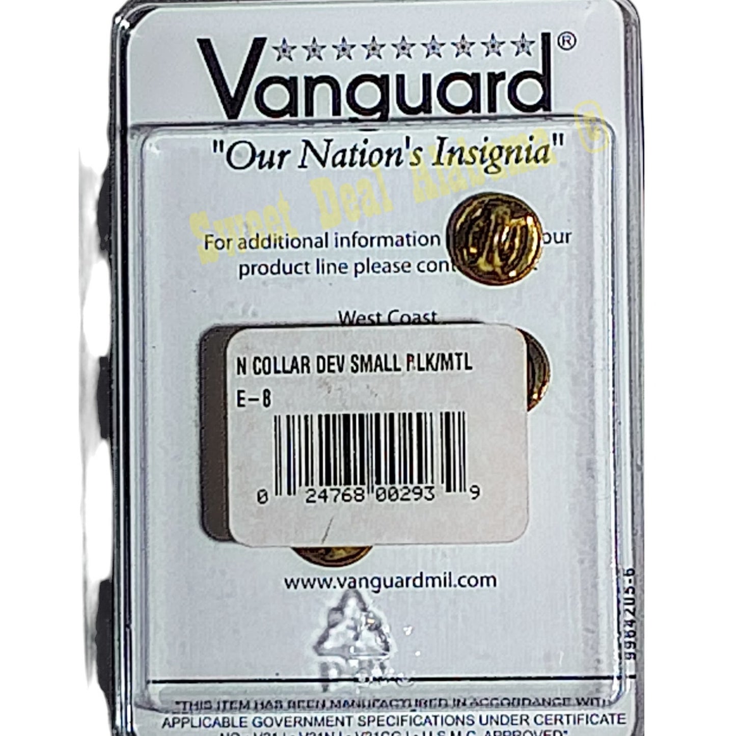 Vanguard Collar Device Pin Set: E8 Corpsman or Seaman, Black Metal, 1"H x 5/8"W