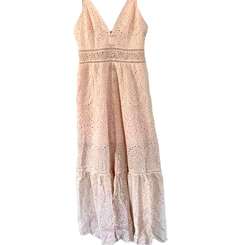 Simplee Embroidery Pearl Button Down Dress V Neck Spaghetti Strap, L (14-16)