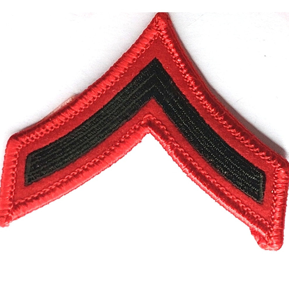 USMC Private First Class E‑2 Chevrons Green on Red Dress Blue 2‑7/8" × 2‑3/8" Pr