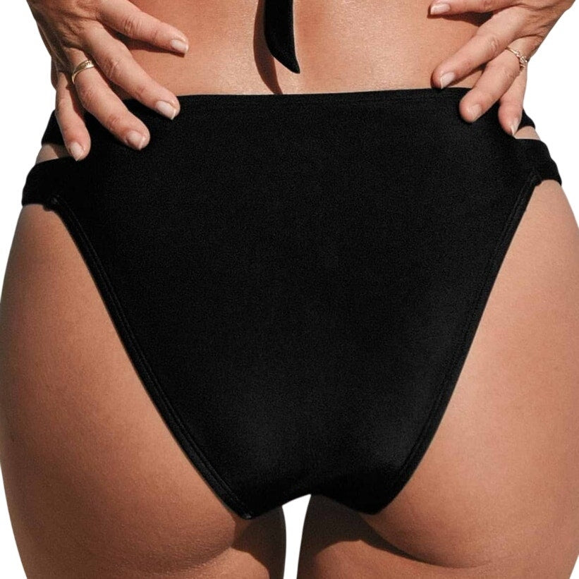 Cupshe Black Cutout High Waist Bikini Bottoms Women’s Small Double Strap