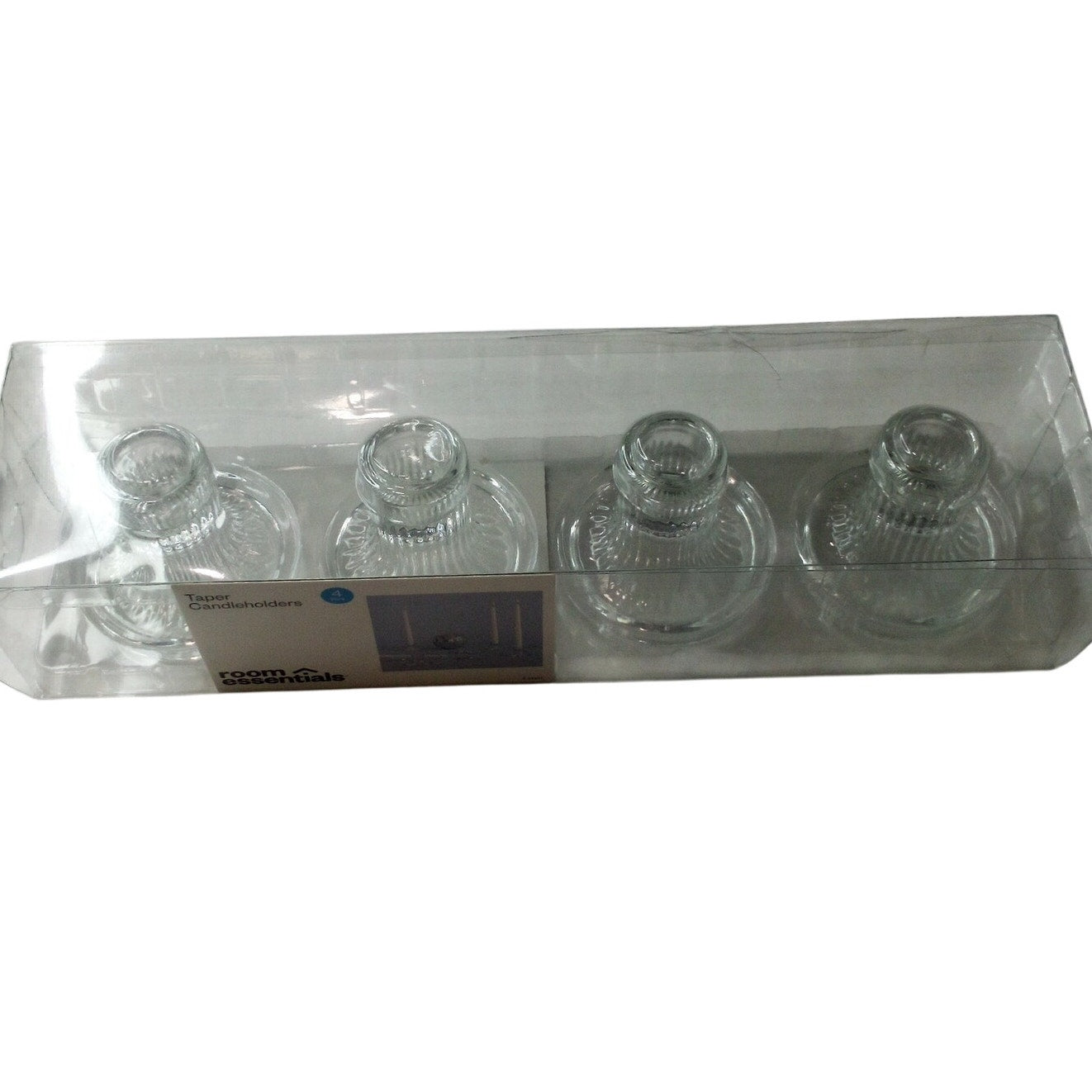 4‑PK Glass Taper Candle Holders – Clear – Room Essentials