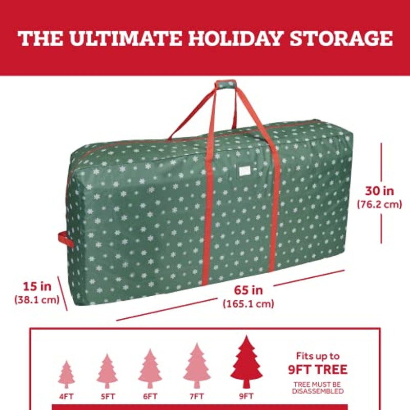 Zober X-Large Christmas Tree Storage Bag 65x15x30 Fits 9 Ft Tree, Zip w/ Handles
