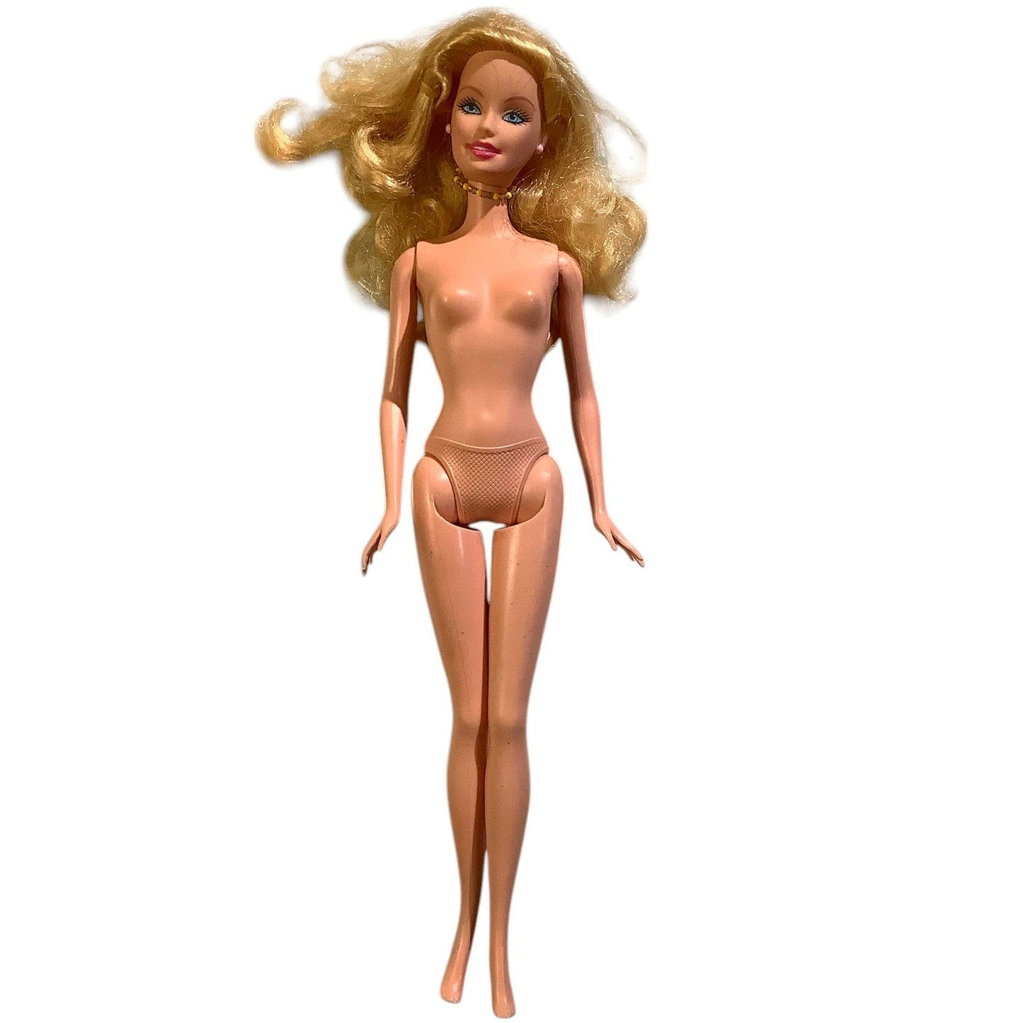 11.5" Barbie Doll Head (1998) & Body (1999), Beaded Necklace, Pink Stud Earrings