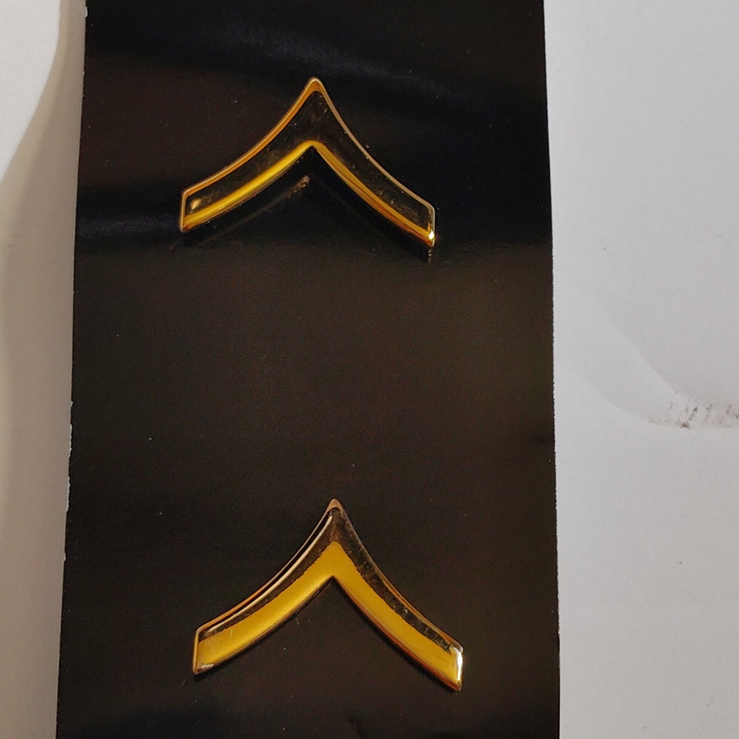 PFC PVT Chevron Style Rank Novelty Hat Lapel Pins Yellow on Black 7/8" × 5/8"