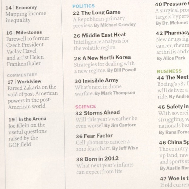 TIME Magazine January 9 2012, User's Guide for 2012,  Boing 787 Dreamliner