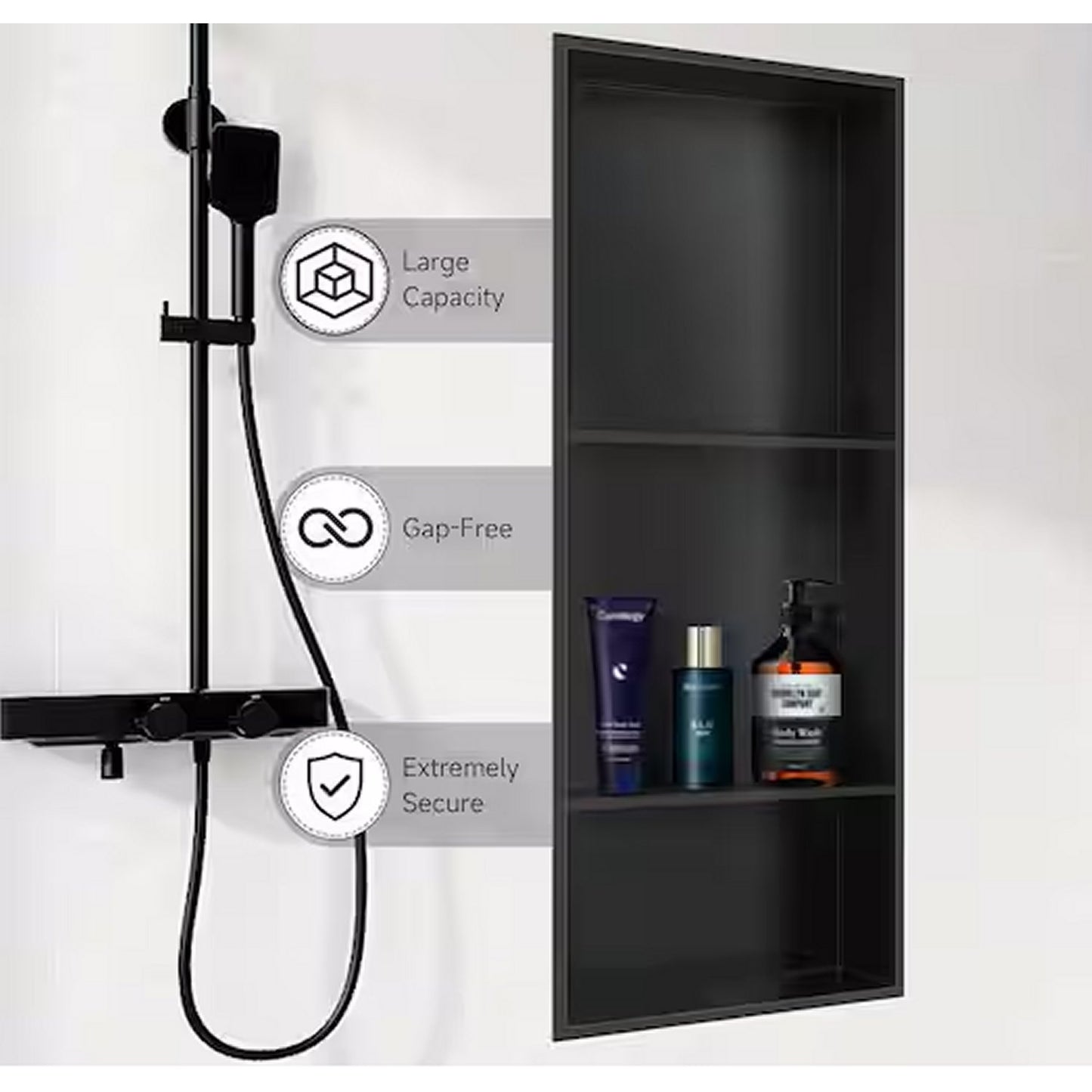HOMEMYSTIQUE Stainless Steel Shower Niche – Matte Black – 13"W x 31"H x 4"D
