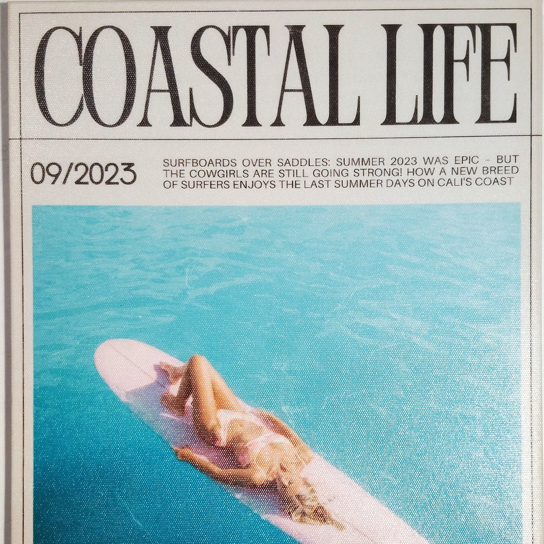 Coastal Life Surfboards Canvas Framed Wall Art Retro Magazine Style 15.63x11.75"