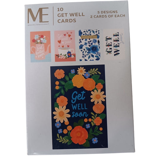 ME Get Well Cards - 10-Pack - 5 Styles x 2 Each - 4"x6" - Soy Ink - PN 619330