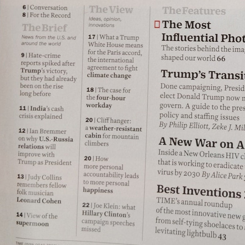 TIME Magazine Nov 28 Dec 5 2016 Double Issue Trump Influential Photos