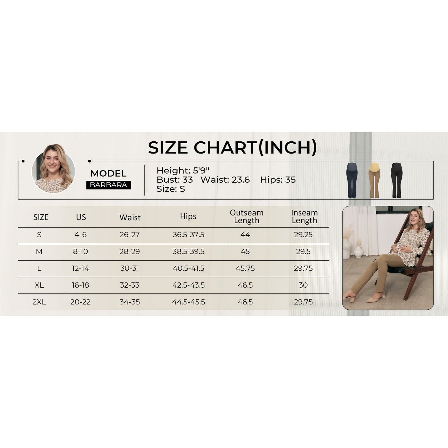Maacie Maternity Stretchy Straight Legs High Waist Yoga Pants w/ Pockets, XL