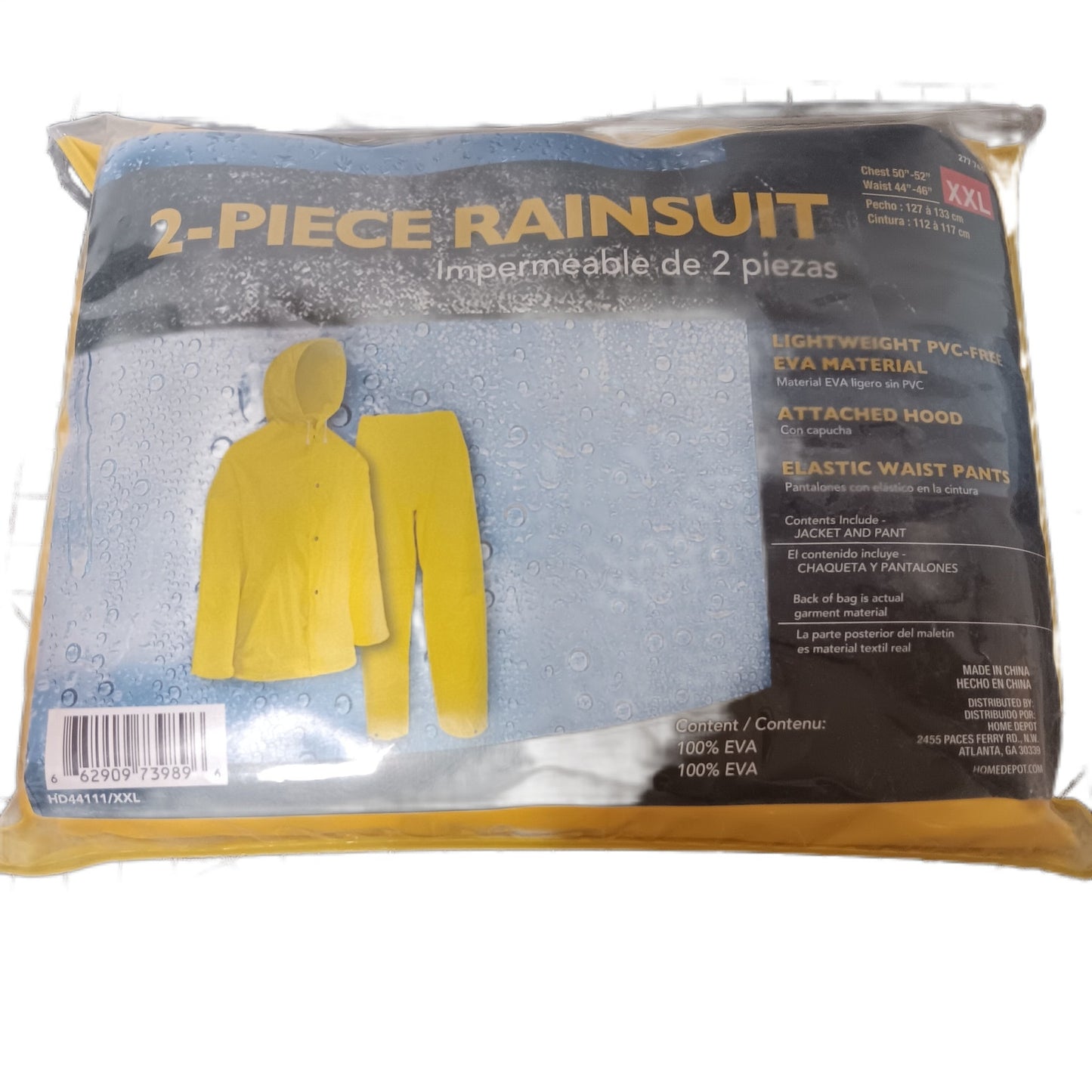 XXL Yellow Lightweight 2-Piece Rainsuit - Waterproof Rain Gear for Men