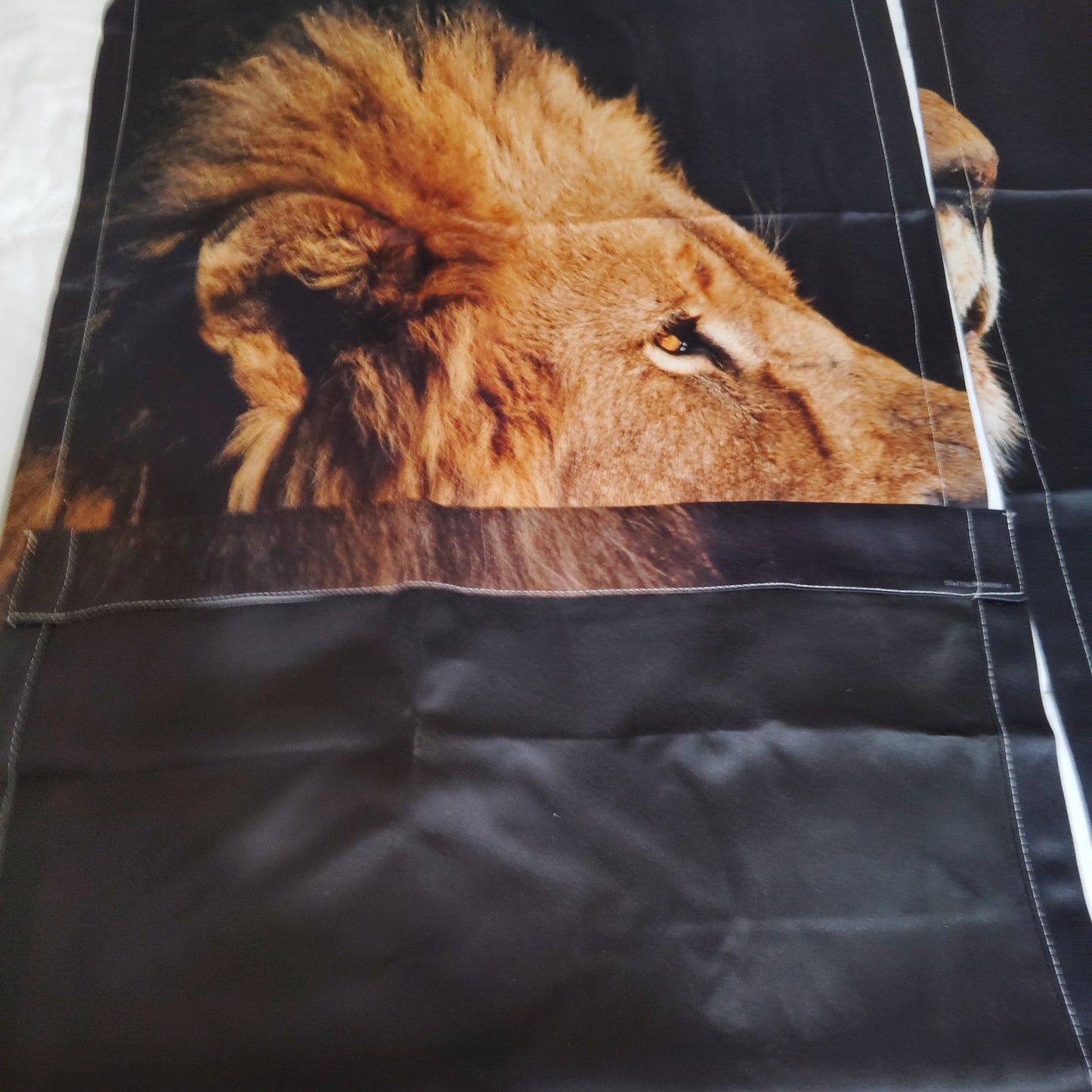 2 Panels Lion Graphic Curtains On Black Background, 42"W x 40"L (Excludes Rings)