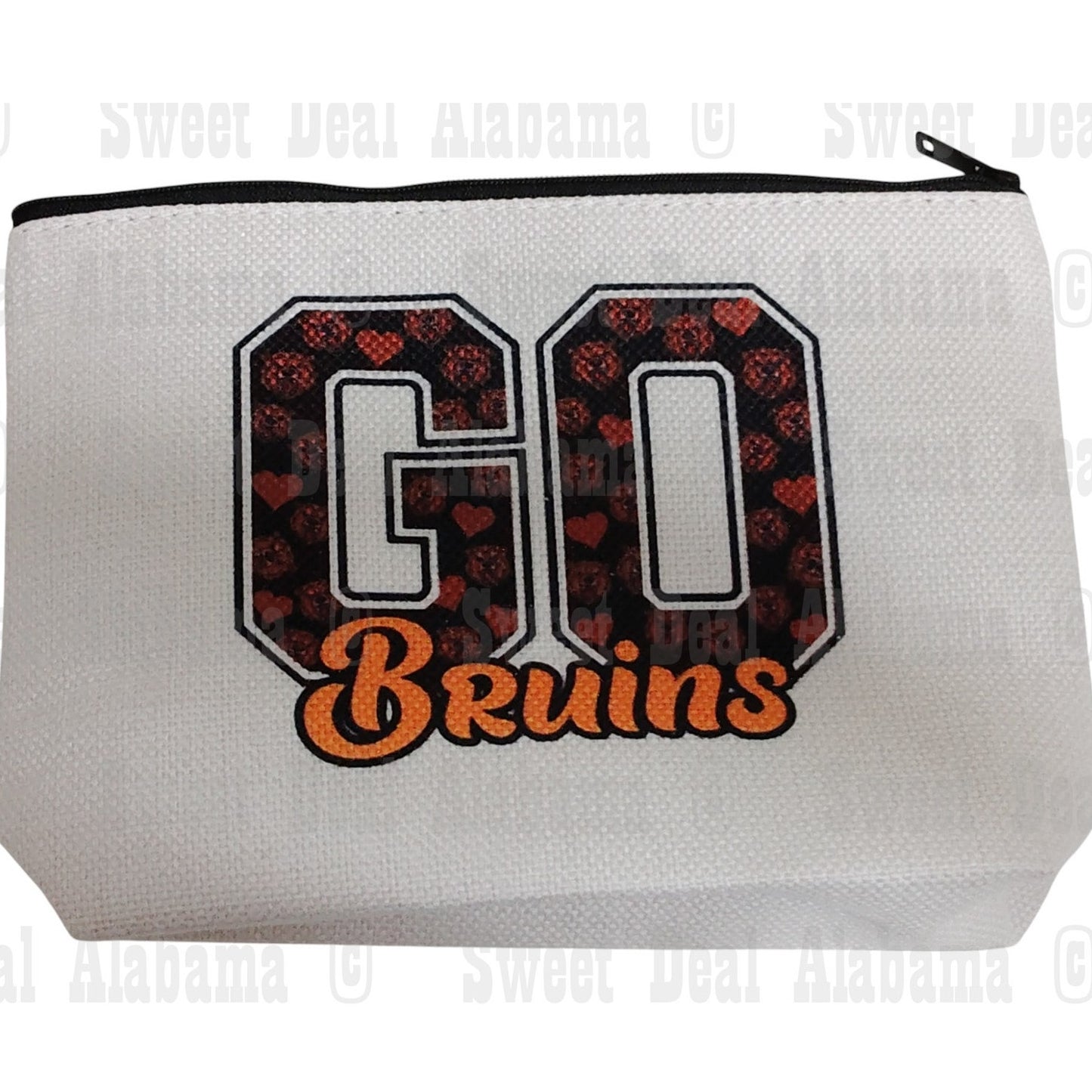Bruins - Go Bruins - Makeup Bag, Lined Zipper Pouch, 9"W x 6.5"H x 2"D