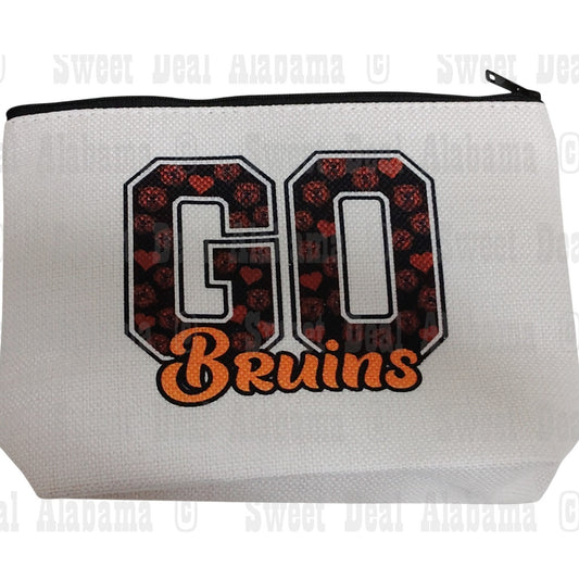 Bruins - Go Bruins - Makeup Bag, Lined Zipper Pouch, 9"W x 6.5"H x 2"D