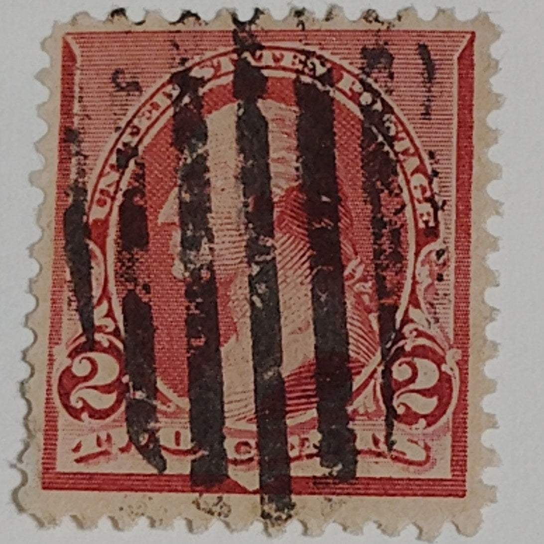 1880s–1890s U.S. Postage Stamp – 2¢ George Washington – Red/Brown – Grid Cancel