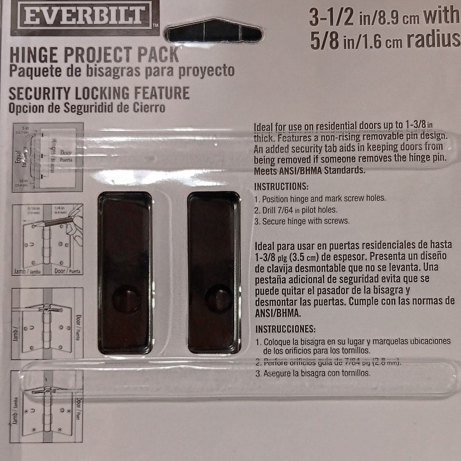 Value Pack - 3 Everbilt Rad Security Hinges Oil‑Rubbed Bronze 3.5 x 0.625 in