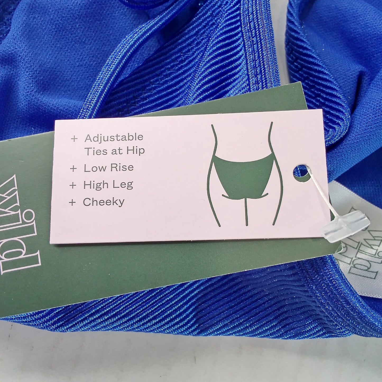 Wild Fable Shiny Ribbed High‑Leg Cheeky Bikini Bottom Blue S (4-6), Side Tie