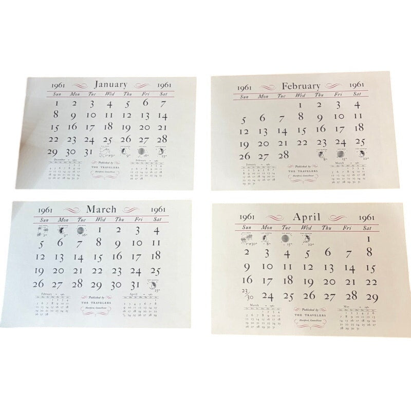 1961 The Travelers Insurance Currier & Ives Calendar - Frameable Illustrations