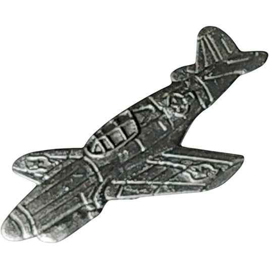 P-40 Warhawk Hat, Lapel, Brooch Pin – Patinated Silver, 1-1/2" x 5/8", Military Clutchback