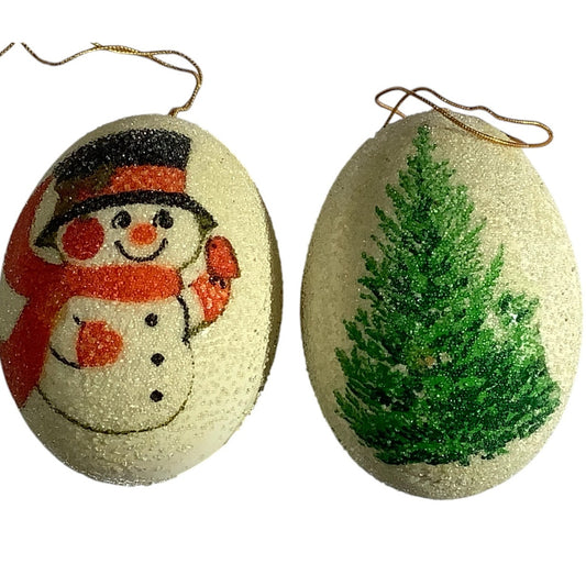 2 Handpainted, Vintage Styrofoam Egg Ornaments, 2-1/2"H x 2"D
