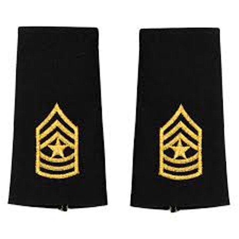 US Army Sergeant Major E‑9 Epaulets Gold on Black Men’s 4‑3/8" × 2‑3/8" Pair