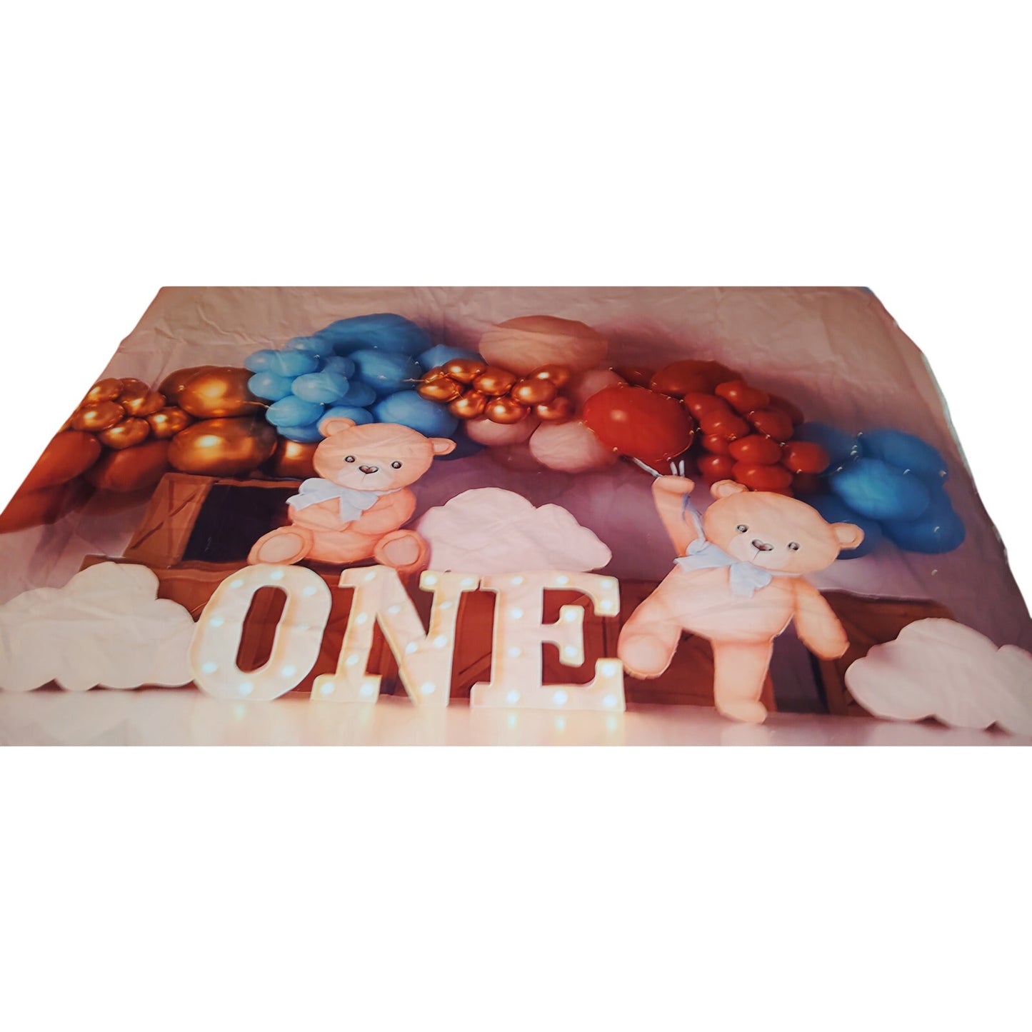1st Birthday Backdrop Teddy Bear Balloon Theme Vinyl Cotton 7x5FT