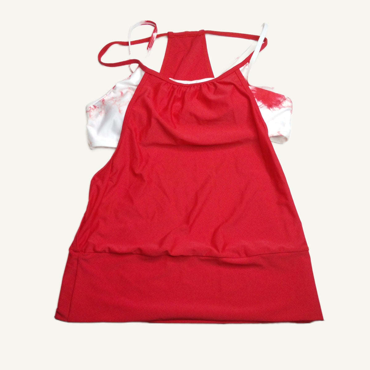 New Coral Tankini Top with White & Red Abstract Print Adjustable Straps