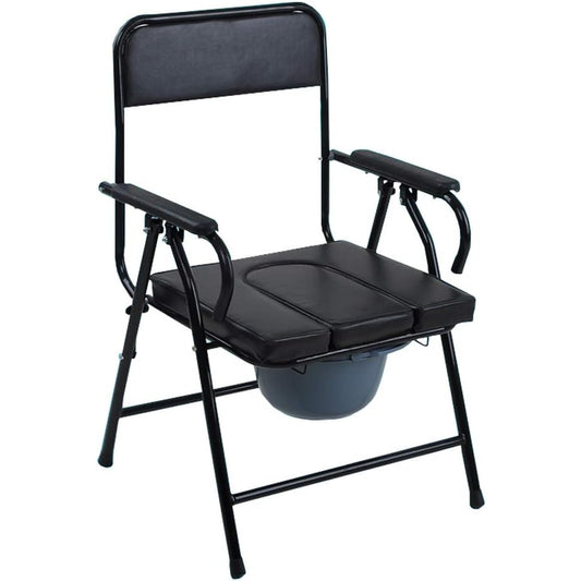 4-in-1 Folding Steel Bedside or Raised Commode, Shower Chair, Black, 330lbs Cap.