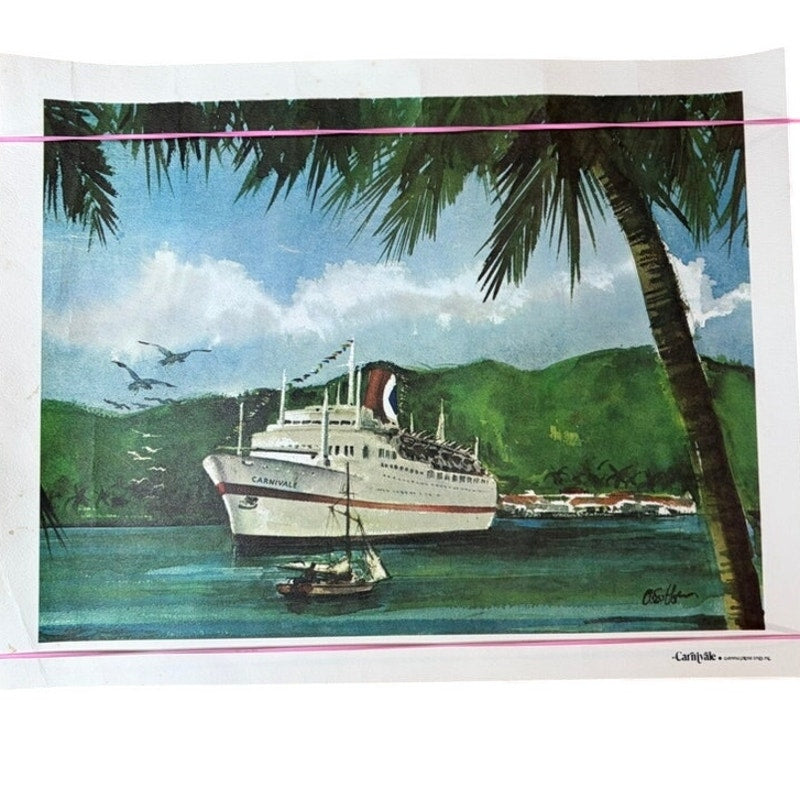 Vintage Carnival Cruise Line "Carnivale" Ship Art Print by C.S. Allen 14x11