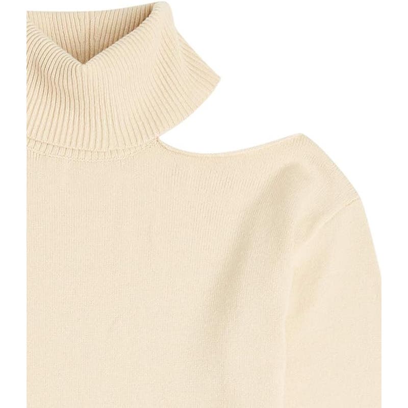 Women's Josephine Long Sleeve Cutout Loose Turtlenck Sweater , Crème Brulee, L