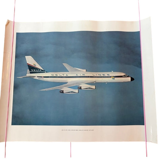 Vintage Delta Air Lines Convair 880 Jetliner Poster 20"x16" Blue & White