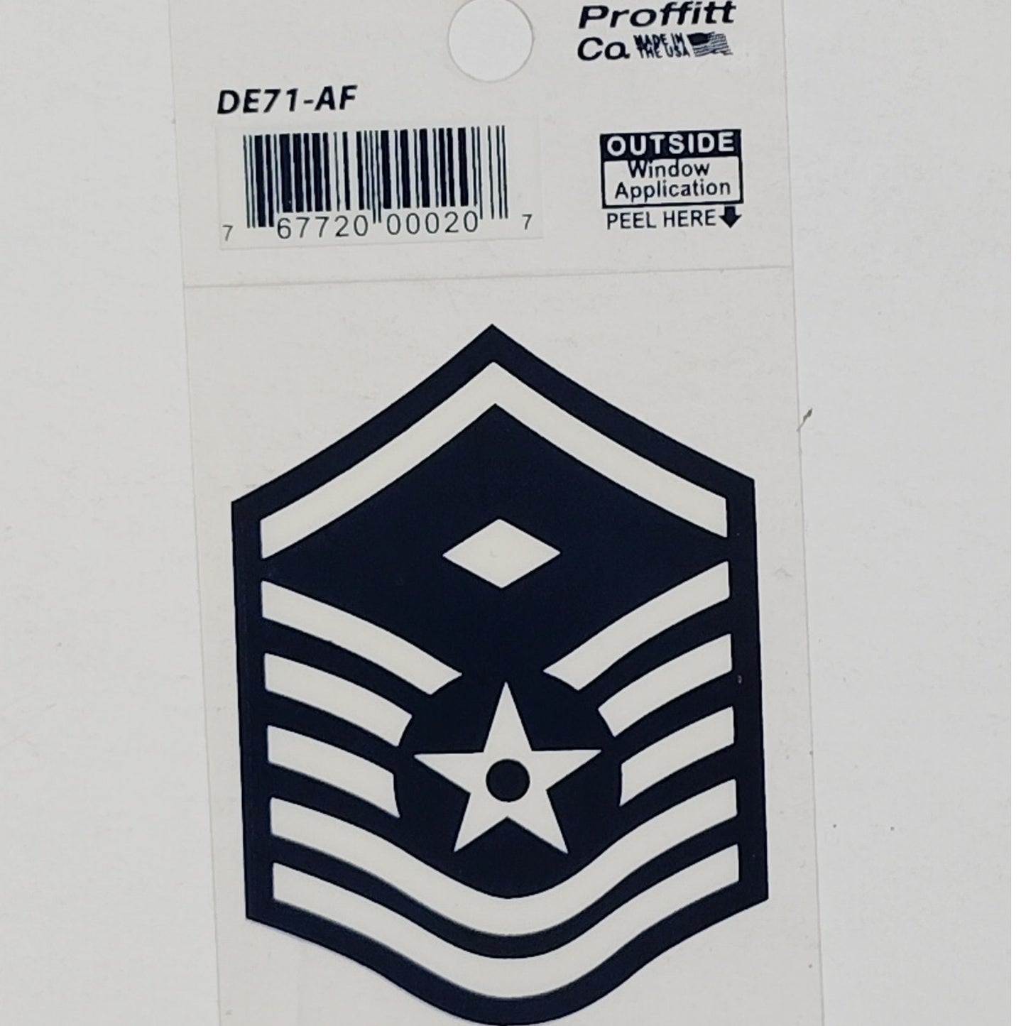 USAF First Sergeant E-7 Decal 2.25" x 3" Mylar Vinyl Mstr Sgt Chevron w/ Diamond