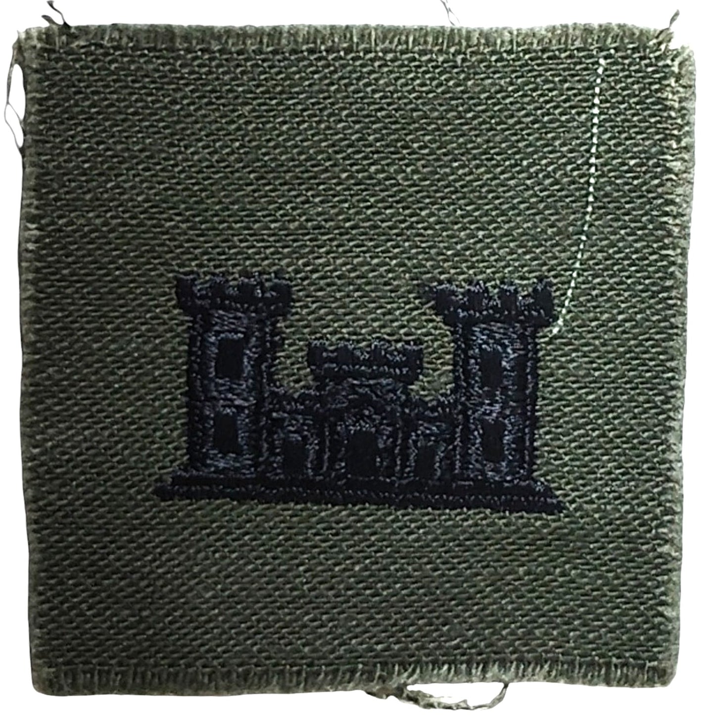 Pre-1989 Cap Device Subdued Embroidered Engineer Corps ODG Sew-On 2.25" x 2.25"
