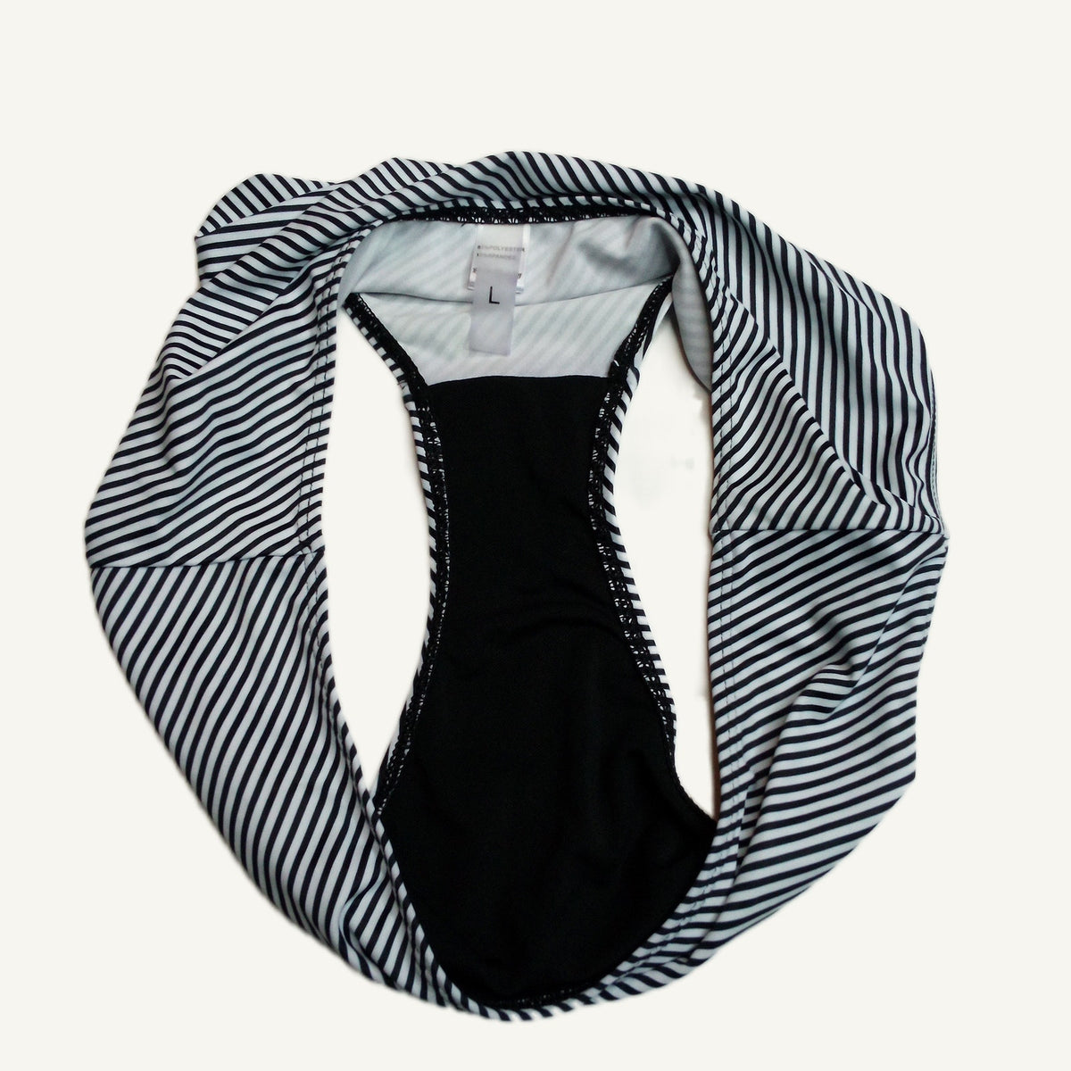 Black & White Striped High-Waist Bikini Bottoms - Size L