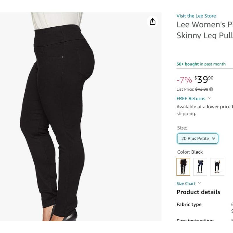 Lee Plus Size Sculpting Slim Fit Skinny Leg Pull on Jeans, Black, 20W Petite
