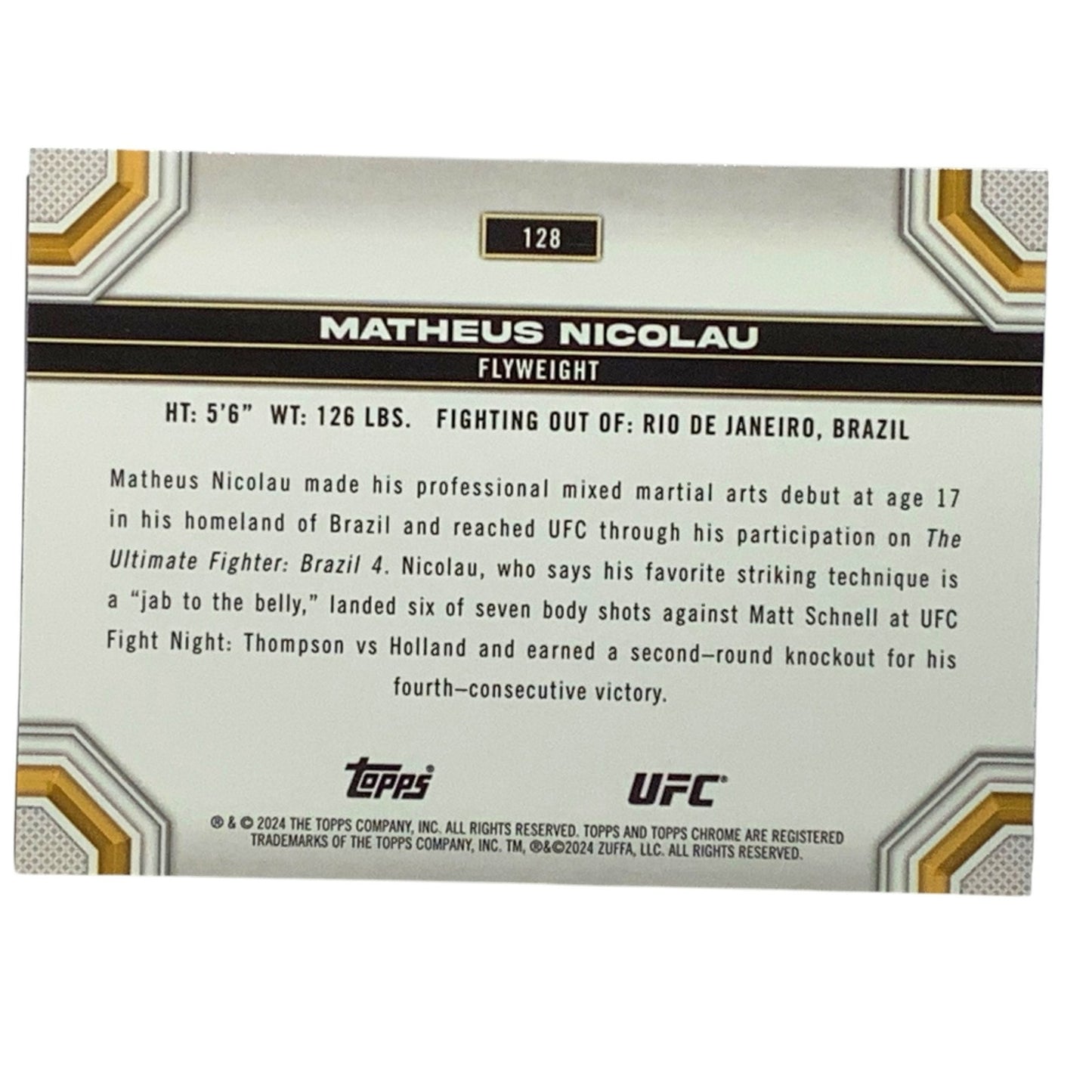 Matheus Nicolau, UFC Flyweight, Card 128, 2024 Topps Chrome UFC, NM+