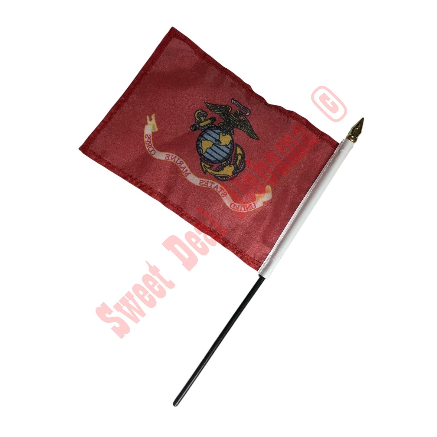 6-PK Flags, U.S. Flag (1) & USMC Flags (5)- 6"W x 4"H on 11" Black Plastic Staff