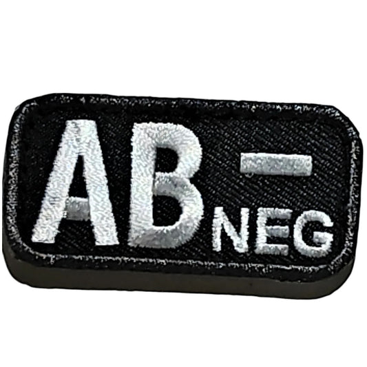 Mil-Spec Embroidered Blood Type Patch AB NEG Black Hook-n-Loop Back Tactical ID
