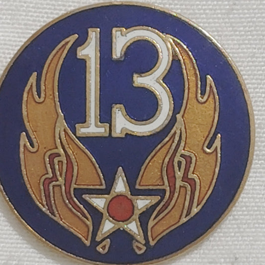 13th Air Force WW2 Crest, 1"D Hat, Lapel Pin, Brooch, Best Emblem - Perma-Shine