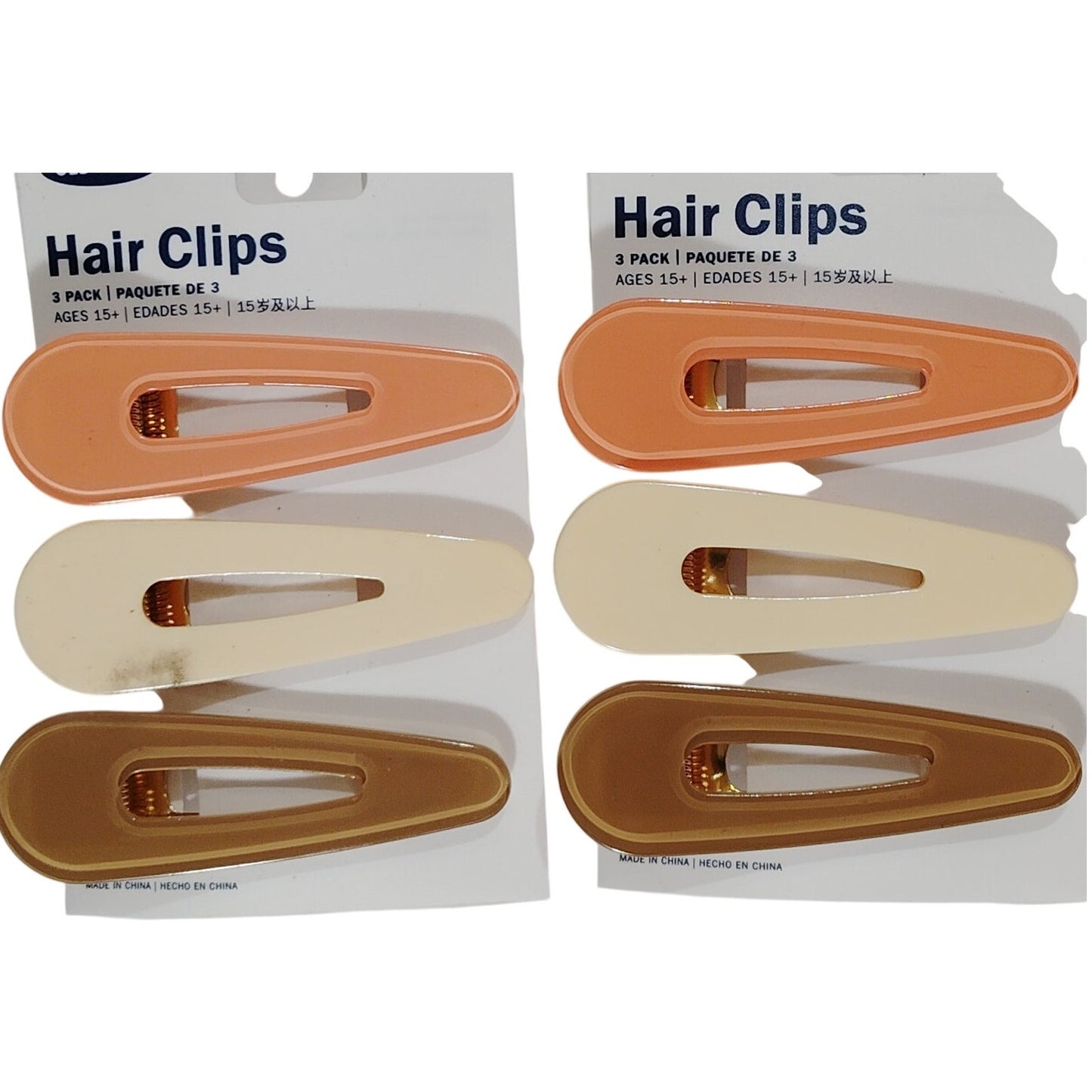 Old Navy Hair Clips – 2 Matching 3-Packs – Teardrop Style – Orange, Cream, Brown